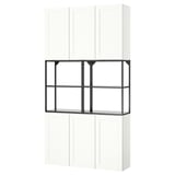 ENHET wall storage: modern white cabinet with black metal open shelves, rectangular shape, minimalist design.