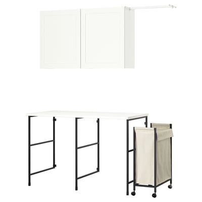 ENHET: white counter, black legs, beige bag - modern laundry set