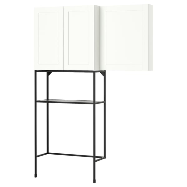A white ENHET storage unit with metal frame and shelves.