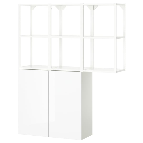 An ENHET white storage unit with a mix of open and closed compartments for flexible storage in a kitchen or bathroom.