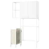 White ENHET storage furniture, including shelves and a laundry bag.