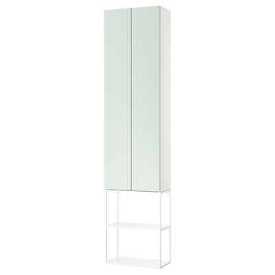 A tall, light green ENHET storage cabinet with four shelves, designed for neat and minimalist storage.