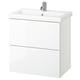 Option: White, wall-mounted bathroom vanity with two drawers and a ceramic sink, modern and minimalist design.