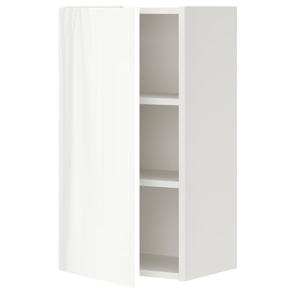 An ENHET white wall cabinet with two shelves. Its sleek, rectangular, with a glossy finish and modern design.