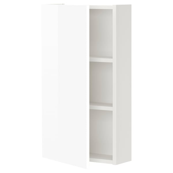 ENHET white wall cabinet, glossy, 2 shelves, rectangular shape.