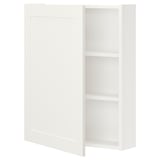 White ENHET wall cabinet, minimalist design, rectangular shape, flat door front, with two shelves inside.