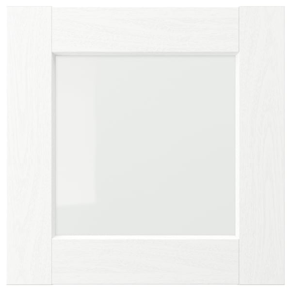 ENKÖPING white kitchen cabinet. Square with glass center, modern design.