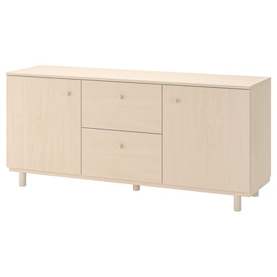 ERSNÄS sideboard: light wood, rectangular, minimalist, three doors, two drawers.