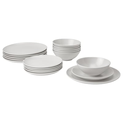 FÄRGKLAR 18-piece service, matt light grey