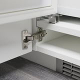 Cabinet hinge detail, adjustable in depth, height, width