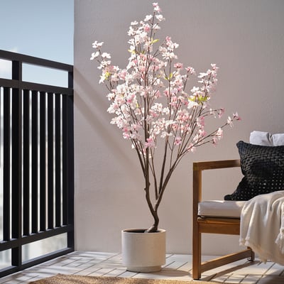 FEJKA Artificial potted plant, in/outdoor cherry-blossoms, 19 cm