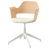 The FJÄLLBERGET chair oak veneer and white upholstery with a light, modern design. It adjusts in height and has a swivel base for versatility.