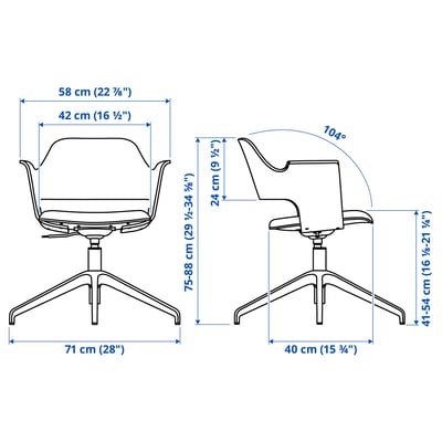 The FJÄLLBERGET chair oak veneer and white upholstery with a light, modern design. It adjusts in height and has a swivel base for versatility.
