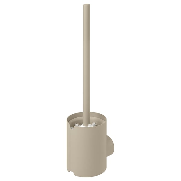 Florsjon beige toilet brush holder, round design with long handle.