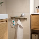 FLORSJÖN Wall shelf with 3 hooks, beige, 40x7 cm