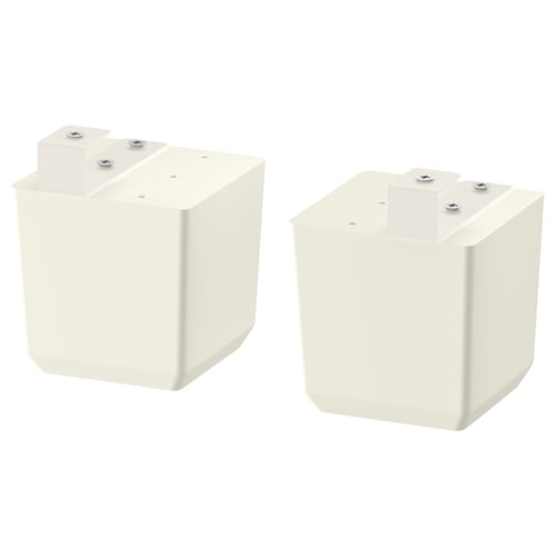 Two square white FÖRBÄTTRA cabinet legs with adjustable feet.
