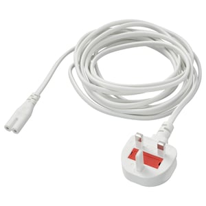 A white FÖRNIMMA power cord with a standard uk plug and a round connector.