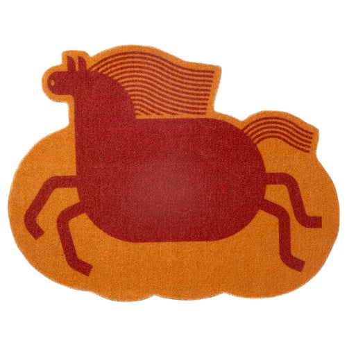 Orange & red abstract horse doormat, symbolising good fortune.