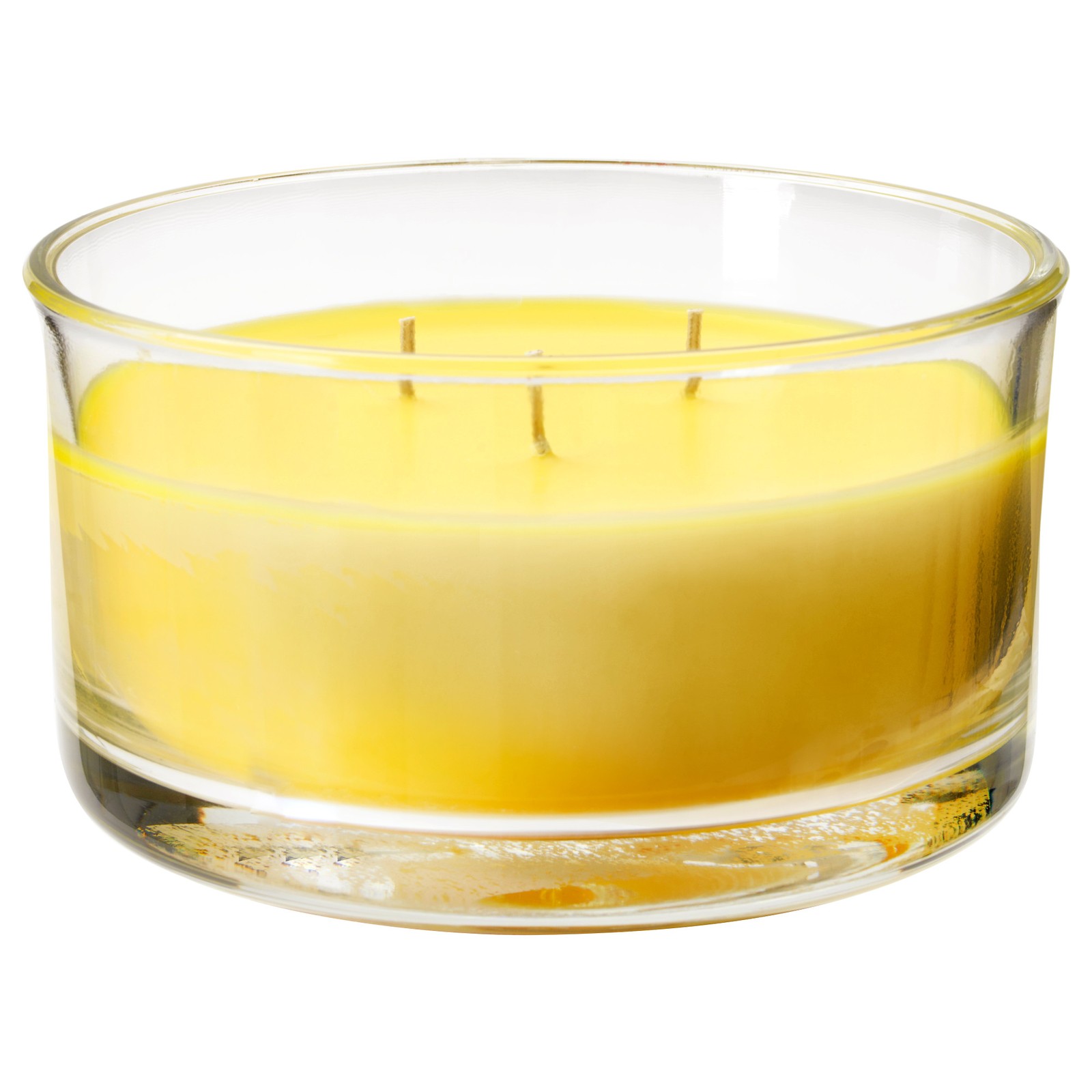 FOLKRIK Scented candle in glass, 3 wicks, lemonade, yellow IKEA Ireland