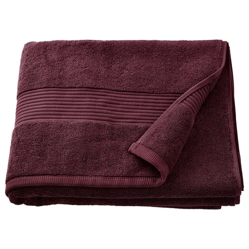 Dark purple FREDRIKSJÖN bath towel, thick & soft, 100% cotton, folded, textured border.