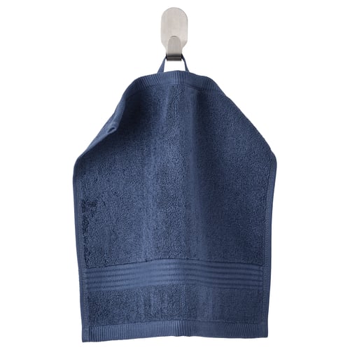 Blue FREDRIKSJÖN cotton towel with hooked hanger, thick & soft.