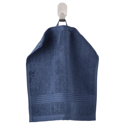 Blue FREDRIKSJÖN cotton towel with hooked hanger, thick & soft.