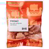 FYRTAKT candy bag, orange sour jellies with cola flavor, 100g, gelatin-free.