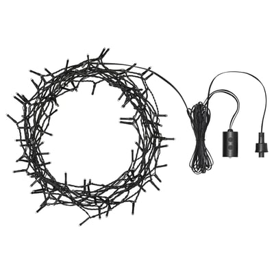 GETKÅL string light wreath, black, plastic materials, circular shape, indoor/outdoor use.