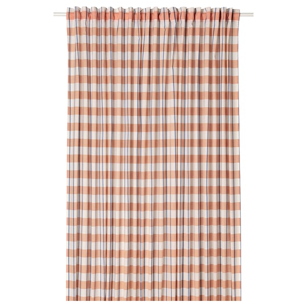 GLANSHAGTORN orange/white/blue plaid curtain, made of cotton, drapery with rod pocket.