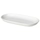 White oblong ceramic dish; smooth, minimalist design; stoneware material.