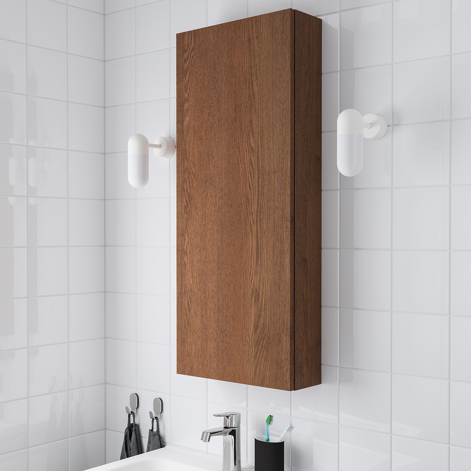 Wall with 1 door, brown stained ash effect, 40x14x96
