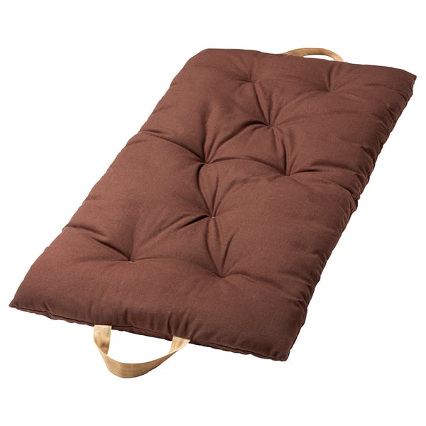 GOKVÄLLÅ chocolate brown floor cushion with jute handles and polyester filling.