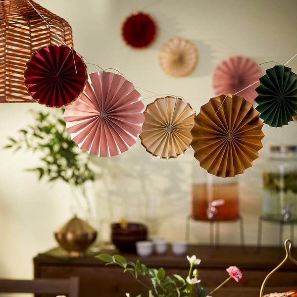 GOKVÄLLÅ Hanging decoration, set of 5, rounded/multicolour