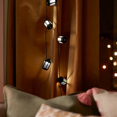 GOKVÄLLÅ LED lighting chain with 12 lights, battery-operated outdoor/lantern green
