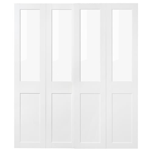 GRIMO: white sliding doors with top glass panels, fiberboard, sleek design.
