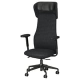 GRÖNFJÄLL: black office chair with high back, adjustable arms, lumbar support, and wheels. Ergonomic design for comfort.