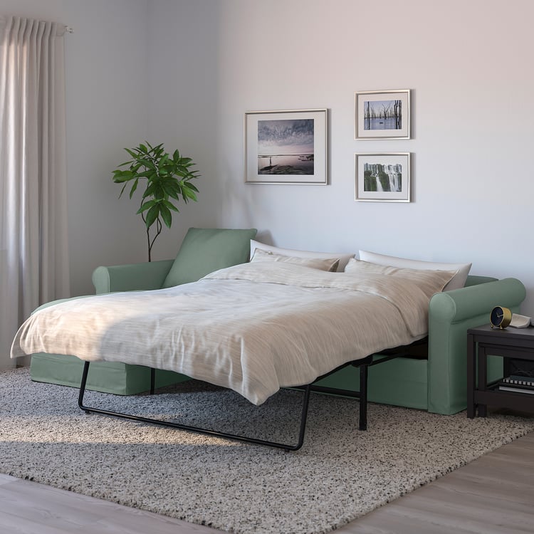 GRÖNLID 3seat sofabed with chaise longue, Tallmyra light green IKEA