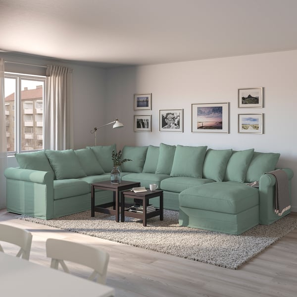 GRÖNLID Corner sofabed, 5seat with chaise longue, Tallmyra light