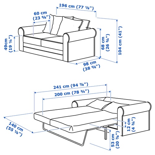 gronlid cover for 2 seat sofa bed sporda dark grey