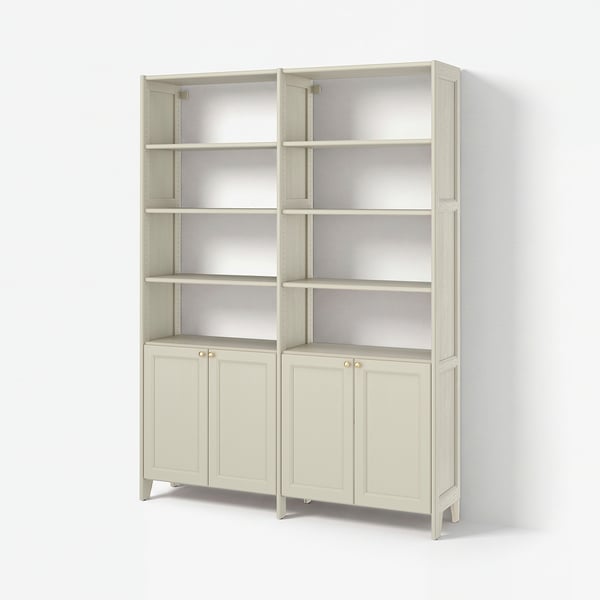 GULDDRAGARE Storage combination, beige/with 4 doors with shelves, 159x37x216 cm