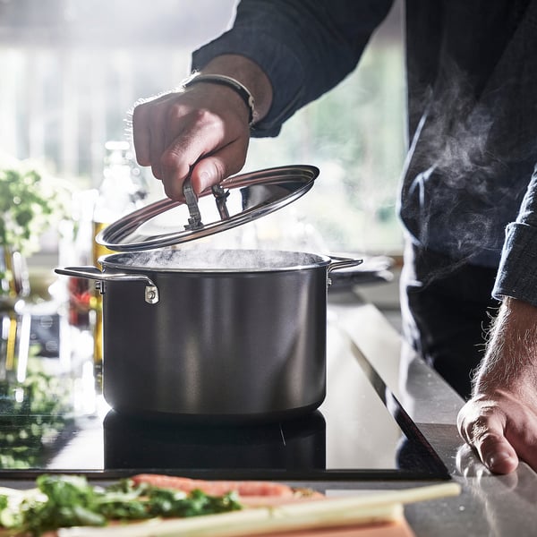 GULDÖRING Pot with lid, non-stick coating stainless steel/black-grey, 5 l