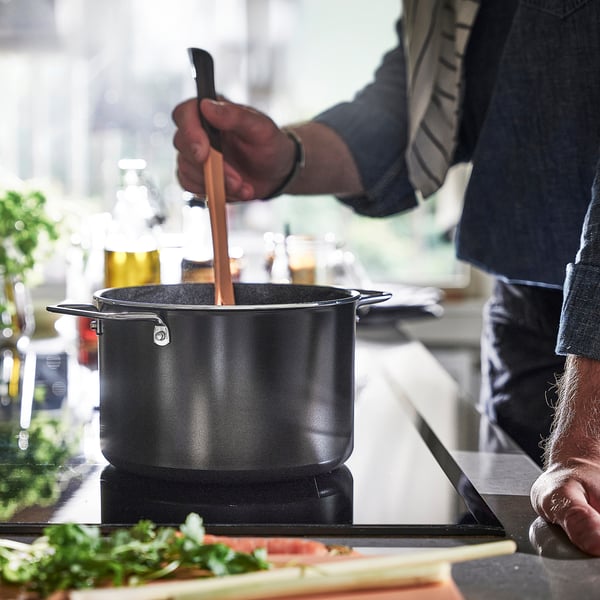 GULDÖRING Pot with lid, non-stick coating stainless steel/black-grey, 5 l