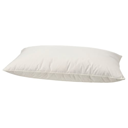 White GULKAVLE pillow with soft, fluffy design. Filled with recycled down and feathers, offers back and side support.