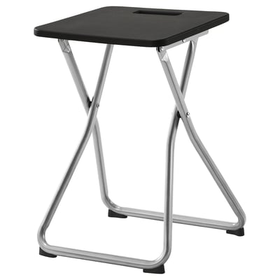 GUNDE black foldable stool, metal frame, square seat, easy to store.