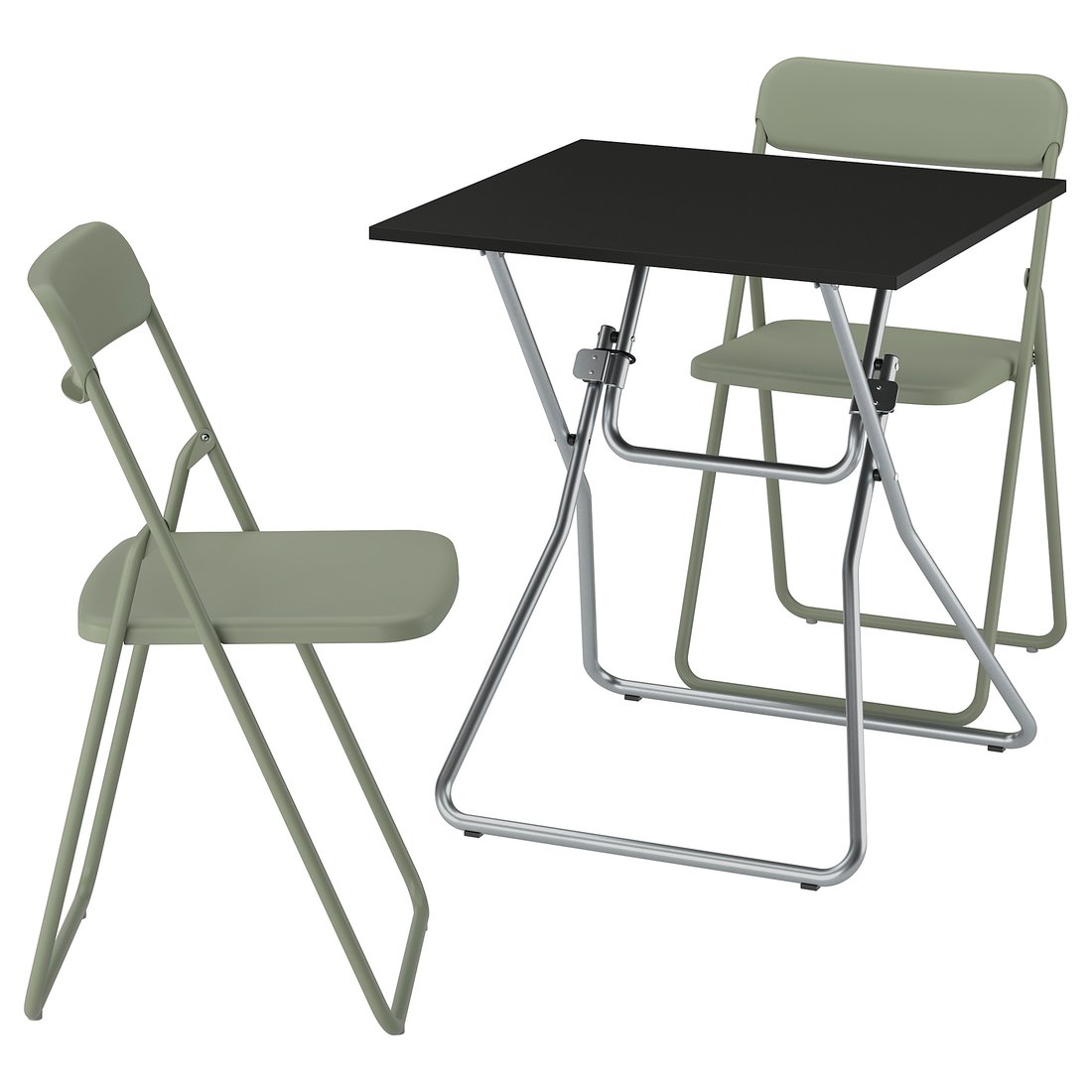 GUNDE / VIHALS table and 2 folding chairs, folding black/green, 67x67 ...