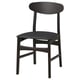 GUNLEIF black chair with curved back and seat. Solid wood legs, padded for comfort. Modern dining design.