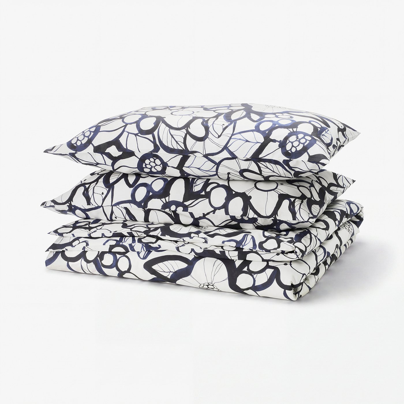 HÄRLIR Duvet cover and 2 pillowcases, white black/blue floral pattern, 200x200/50x80 cm