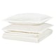 White HAMPFLOCKEL bedding set, folded neatly; crisp cotton percale, elegant design.