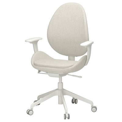 HATTEFJÄLL: ergonomic white office chair, fabric-covered, five-legged, adjustable, castors.