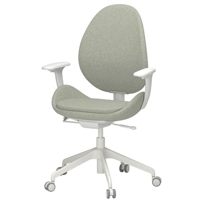 HATTEFJÄLL desk chair, light gray, ergonomic design with armrests, five-star base on wheels.